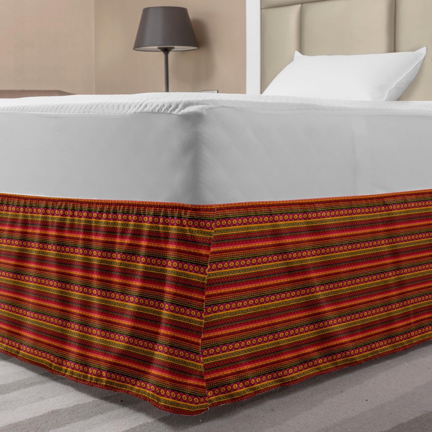 Lunarable Aztec Bedskirt South American Abstract Borders Mexican Peruvian Folk Art Elements Boho Doodle Bedroom Decor Wrap Around