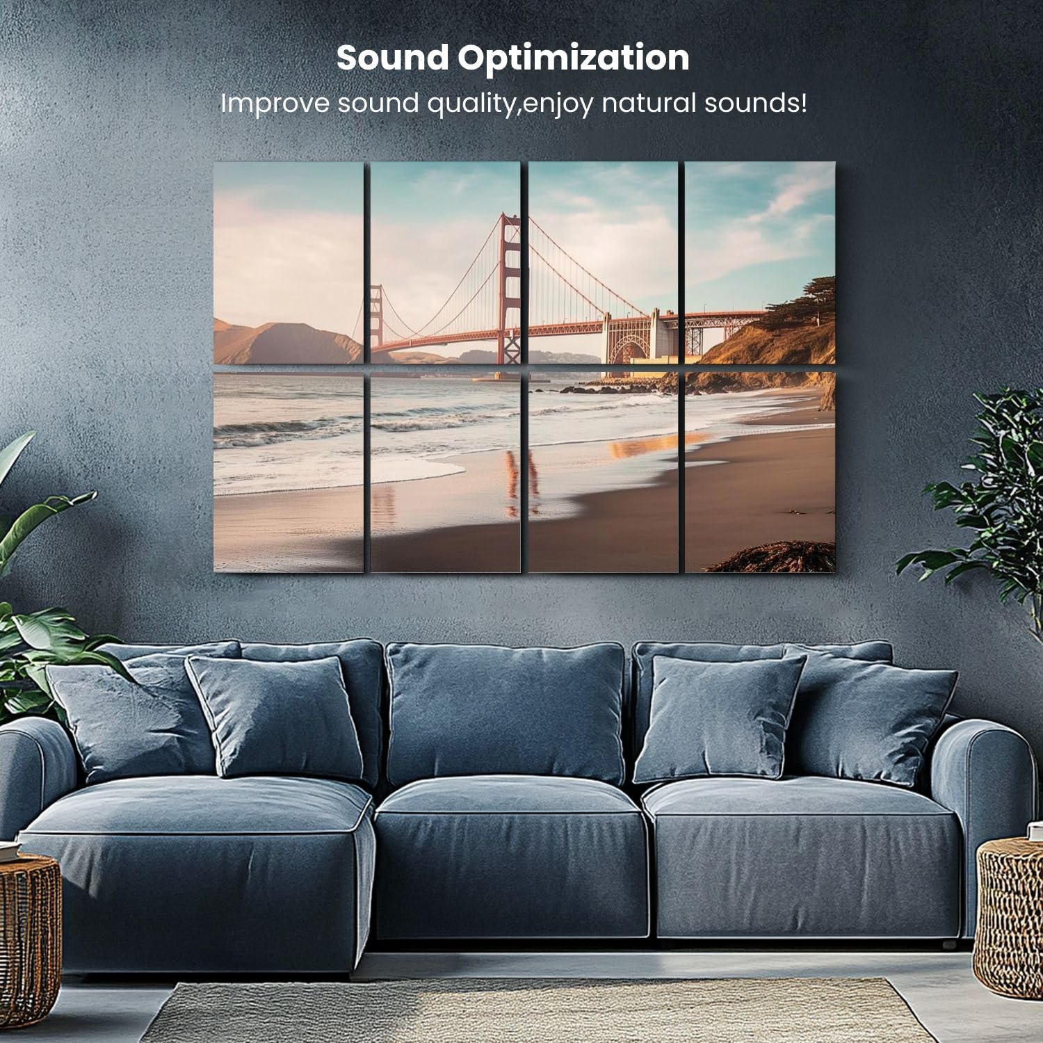 Art Acoustic Panels Golden Gate Bridge sunset San Francisco California 8 Pack Decorative Sound Absorbing Wall Panels 48x32" Noise Canceling Soundproof Padding Room Decor for Office