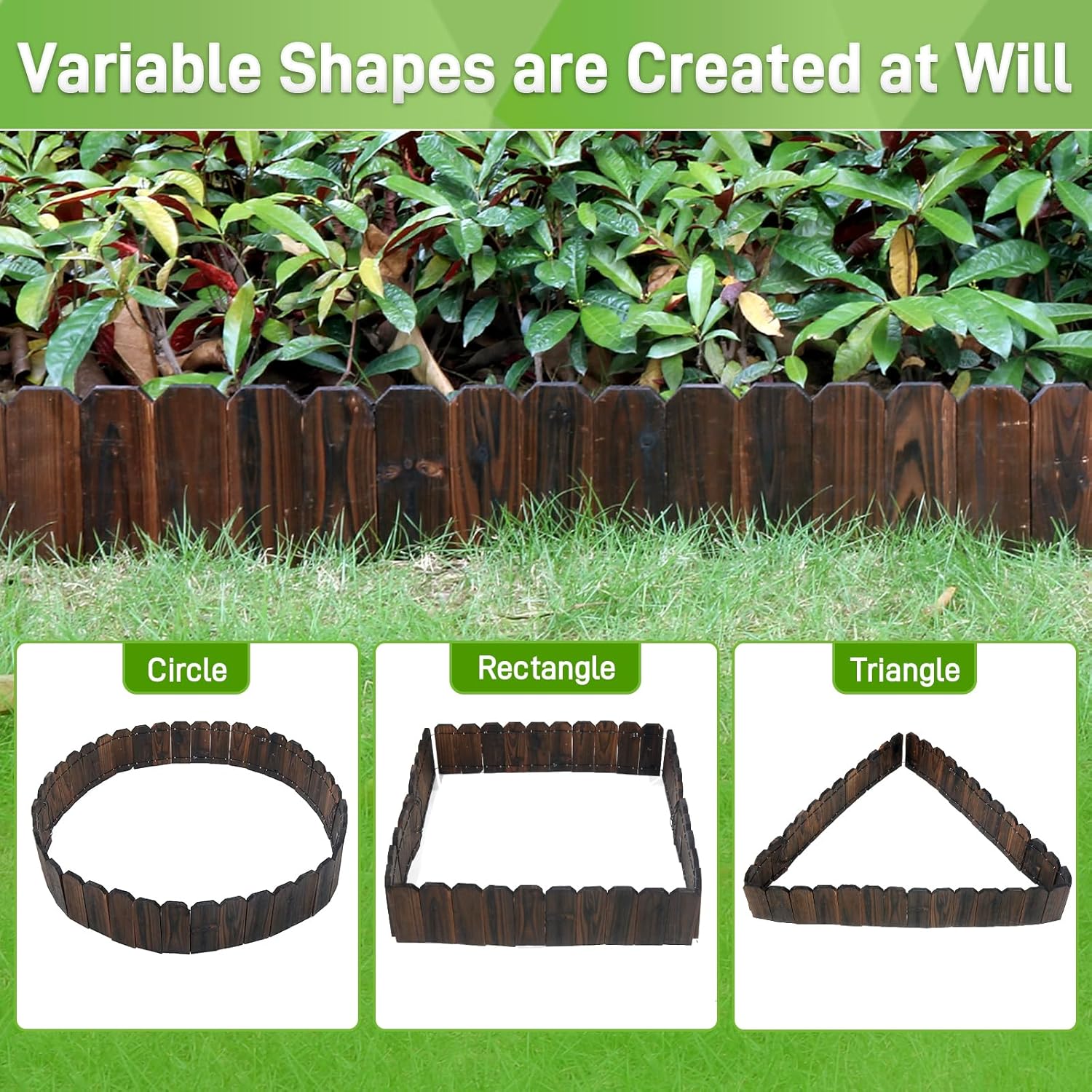 Wood Garden Edging - 5.9" H X 47" L Sturdy Wooden Landscape Edging, Small Flower Bed Edging Borders, Decorative Wooden Garden Fence for Yard Flower Bed Lawns Pathway Tree (4 Packs)