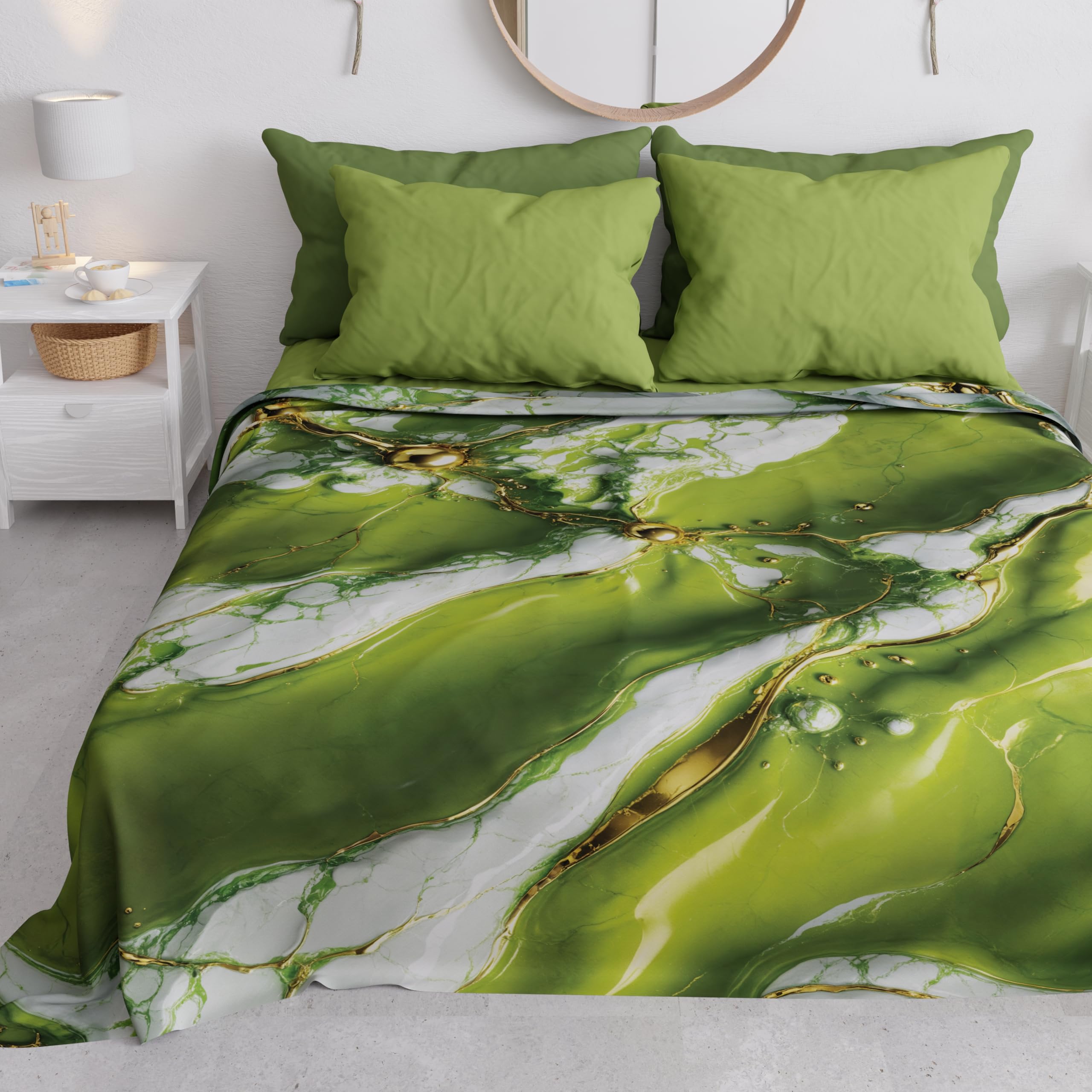 PETTI Artigiani Italiani - Spring-Summer Double Bed Bedspread Lightweight Blanket Double Bed Bed Sheets Green Marble 100% Made in Italy