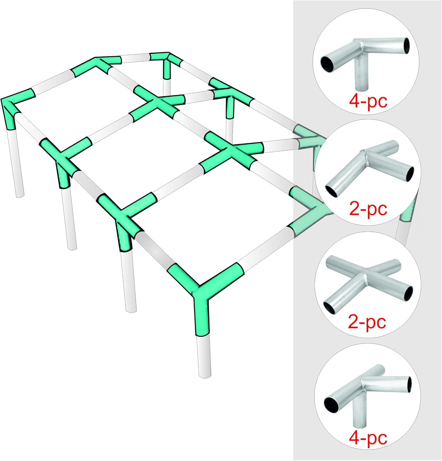 Canopy Fittings Kit 1-3/8" Low Peak Frame Carport Connectors – Full Set for 8 Legs, Galvanized Steel, Rust-Resistant Coating