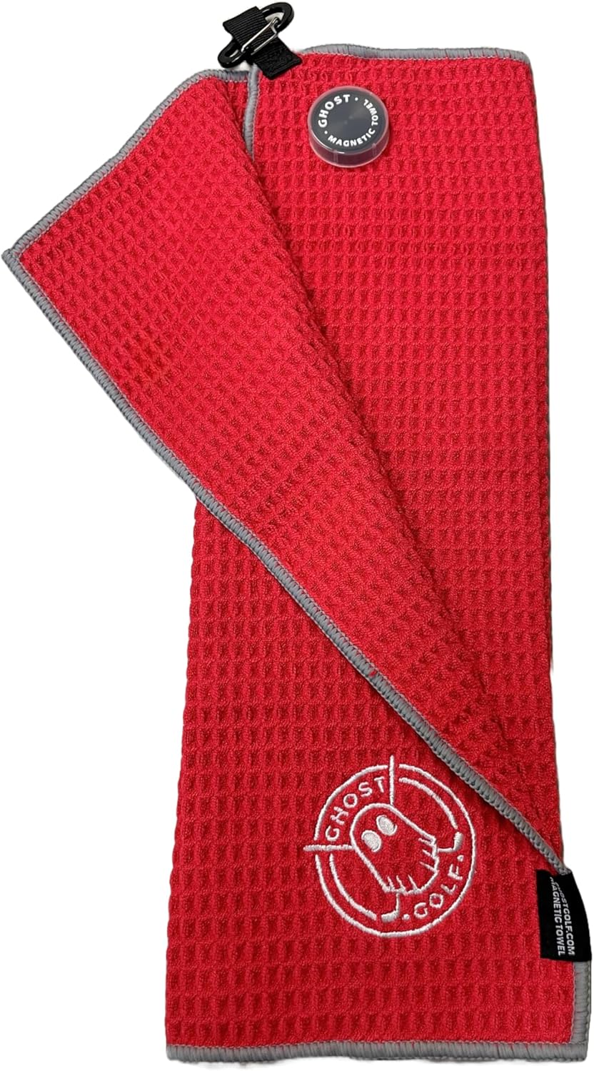 Ghost Golf Magnetic Towel (Greenside) - Premium Ultra-Absorbent Microfiber Golf Towel with Magnet for Golf Carts or Clubs - 18" x 18" Golfing Gear - Waffle Weave Pattern (Red) - Image 4