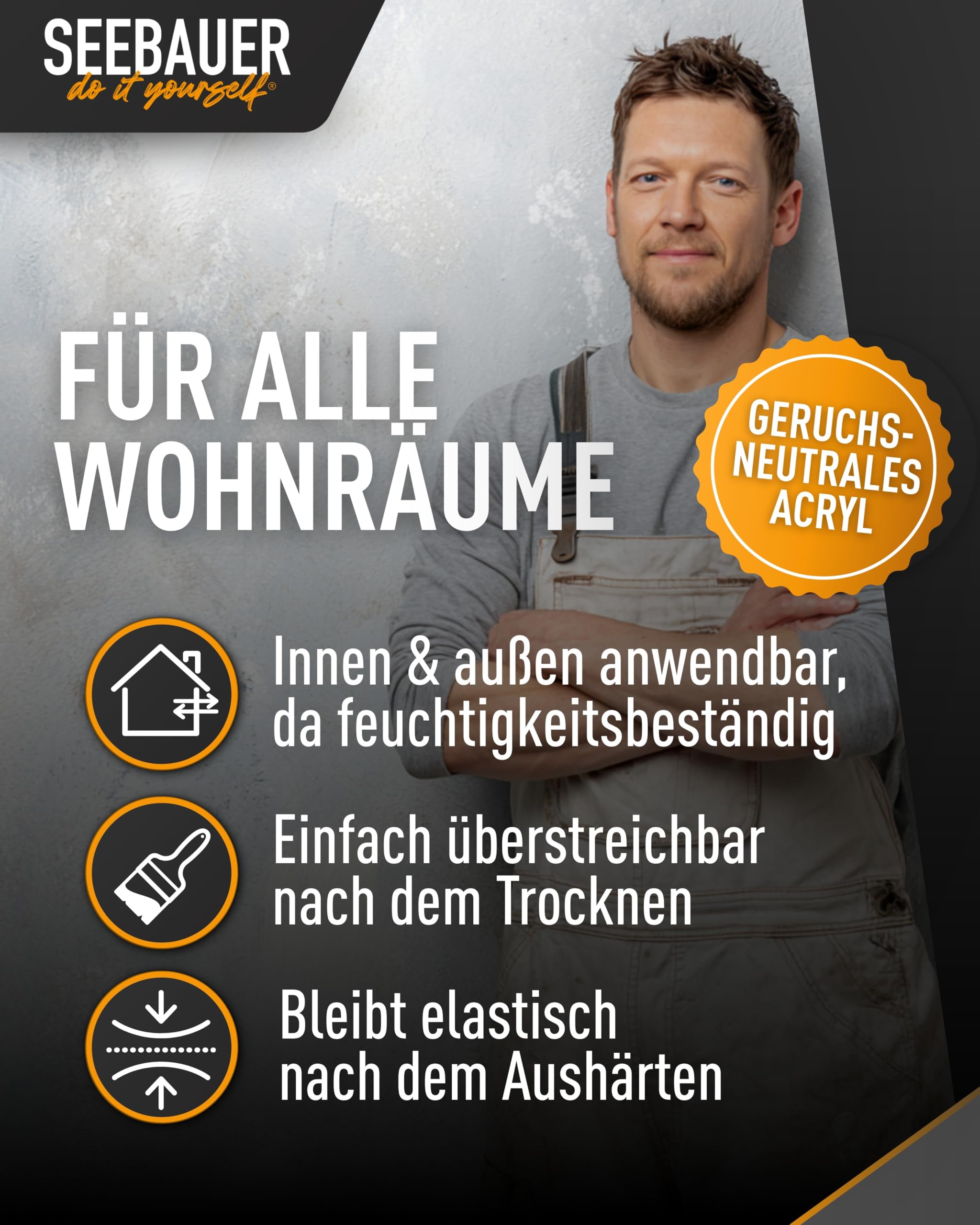 Acryl Dichtstoff Weiß 300 ml - Besonders elastische Dichtmasse - Einfach überstreichbar für Innen- & Außenbereich - Maler-Acryl für Fugen & Risse (12 Stück)