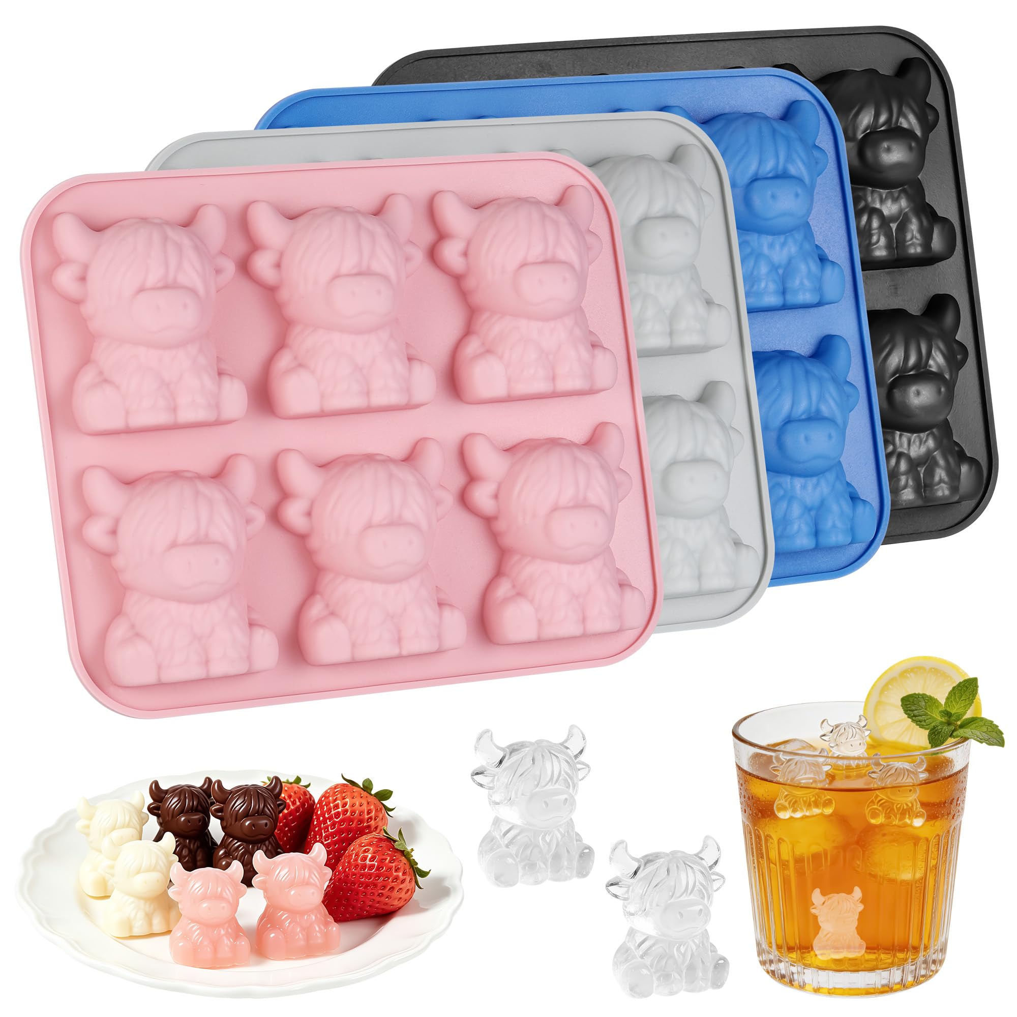 4pcs Highland Cow Ice Cube Mold, Silicone Ice Cubes Tray