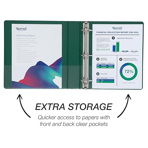 Vista 478 de Samsill Carpeta duradera de 1.5 pulgadas, fabricada en los Estados Unidos, carpeta de anillos en D, carpeta transparente personalizable, color Negro