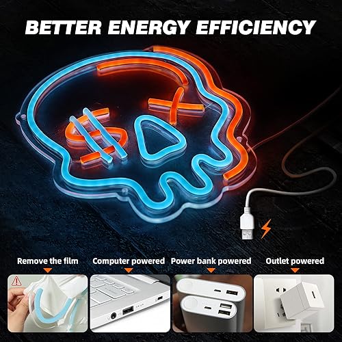 Miniatura 3 de Eufrozy Letrero de neón de Halloween para habitación de niños, letreros LED de calavera genial, decoración de dormitorio de niños, 6 luces LED