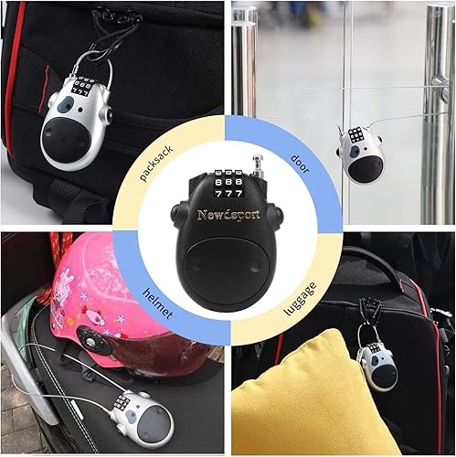Miniatura 4 de Newdeport Cerradura de cable cerraduras de bicicleta con combinaciones + cerradura de casco + cerradura de equipaje para bicicletas de necesidades