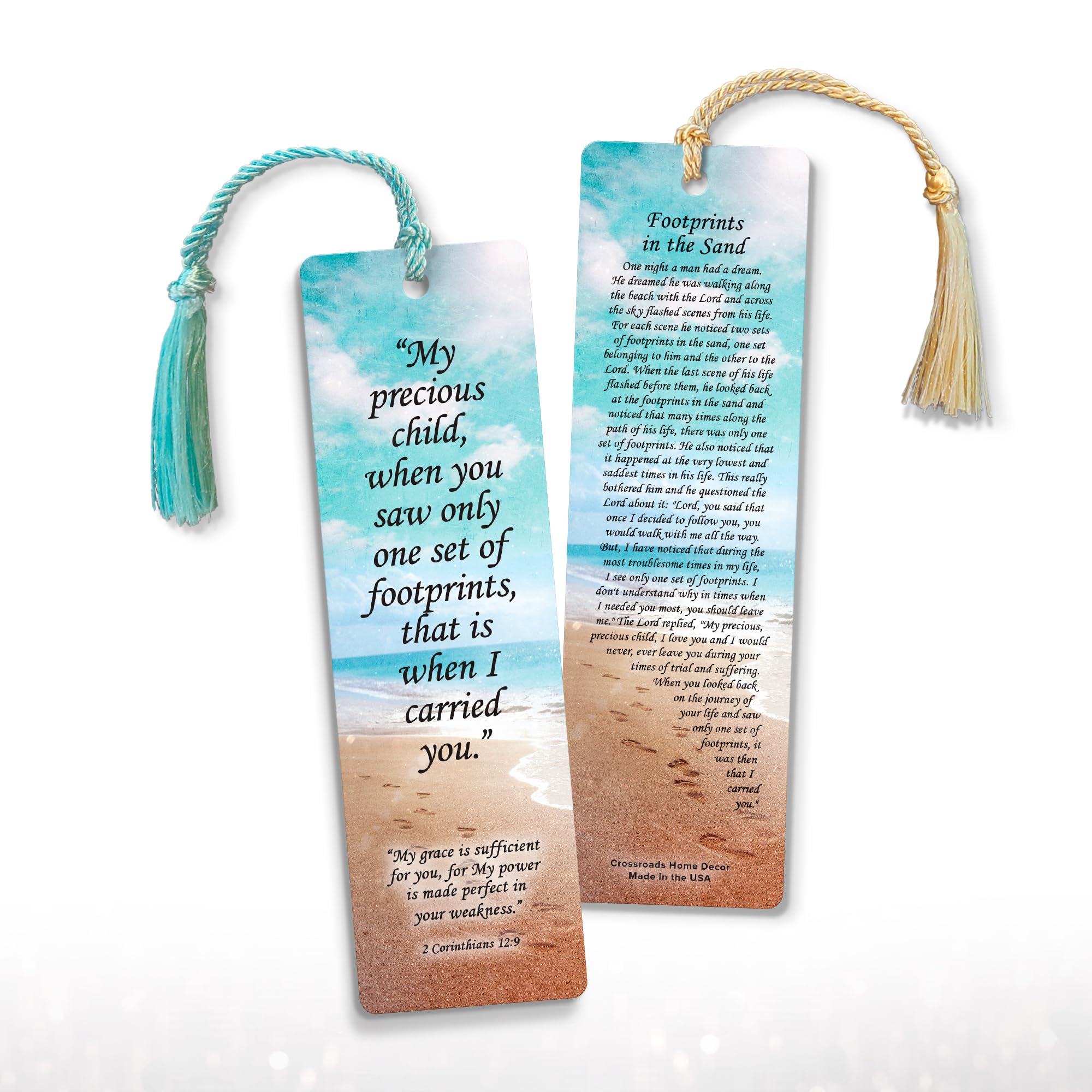 Footprints in The Sand Bookmark - 12 Pack, 2-Sided, Christian Inspirational Bible Book Mark with Tassels, Bulk Religious Book Markers for Reading, 7.25"x2" (12 Bookmarks)