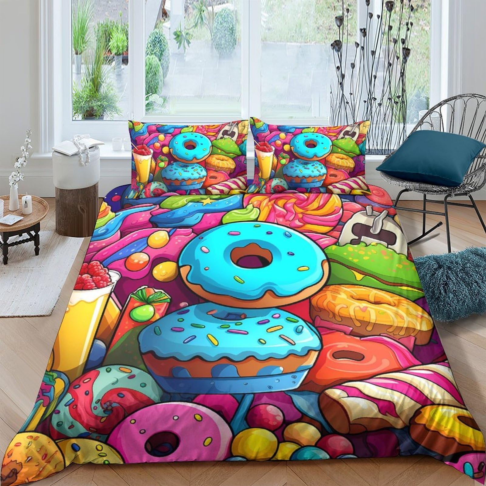 Ctjqhvkz Style-3 3D Printed Colourful Donut Fitted Sheet Microfiber Soft Mattress Cover For Bedroom Decor Dorm Apartment Easy Care Single（135X200cm）