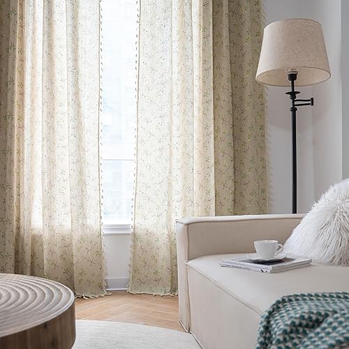 Miniatura 5 de ENJOYBRIDAL Cortinas florales para dormitorio de 84 pulgadas de largo, juego de 2 paneles estilo granja, semitransparentes para sala de estar,