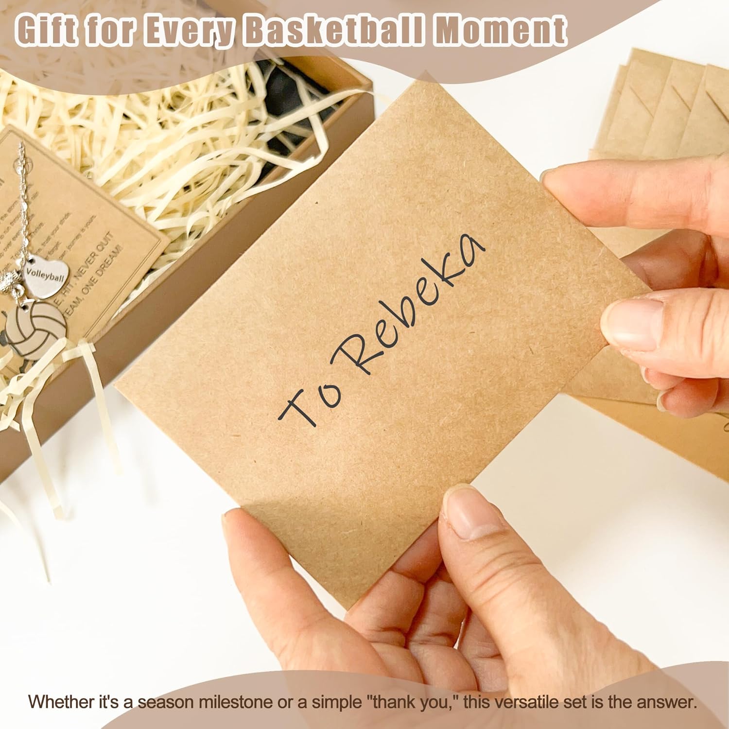 Basketball Necklace Team Gifts with Motivational Cards & Envelope - Inspirational Pendant Jewelry for Women Players - Perfect for Players, Coaches & Team Events