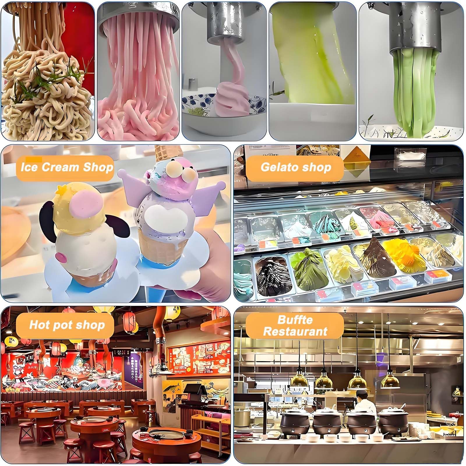 Máquina mezcladora de Helado Comercial, prensadora de Helado de Espagueti, máquina para Hacer Helados con Forma de Fideos para heladerías, Bares, cafeterías, restaurantes y Snacks. White