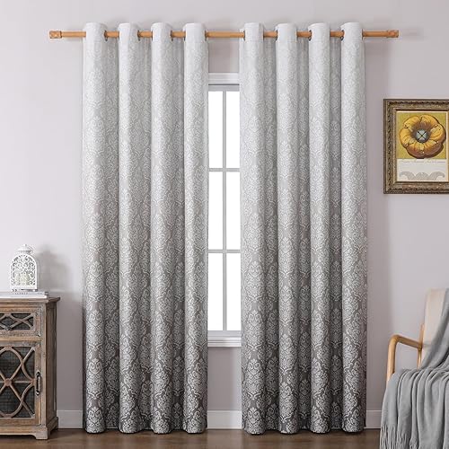 Miniatura 9 de Cortinas opacas degradadas de 84 pulgadas para sala de estar, patrón de estampado europeo de damasco para oscurecer la habitación, cortinas de
