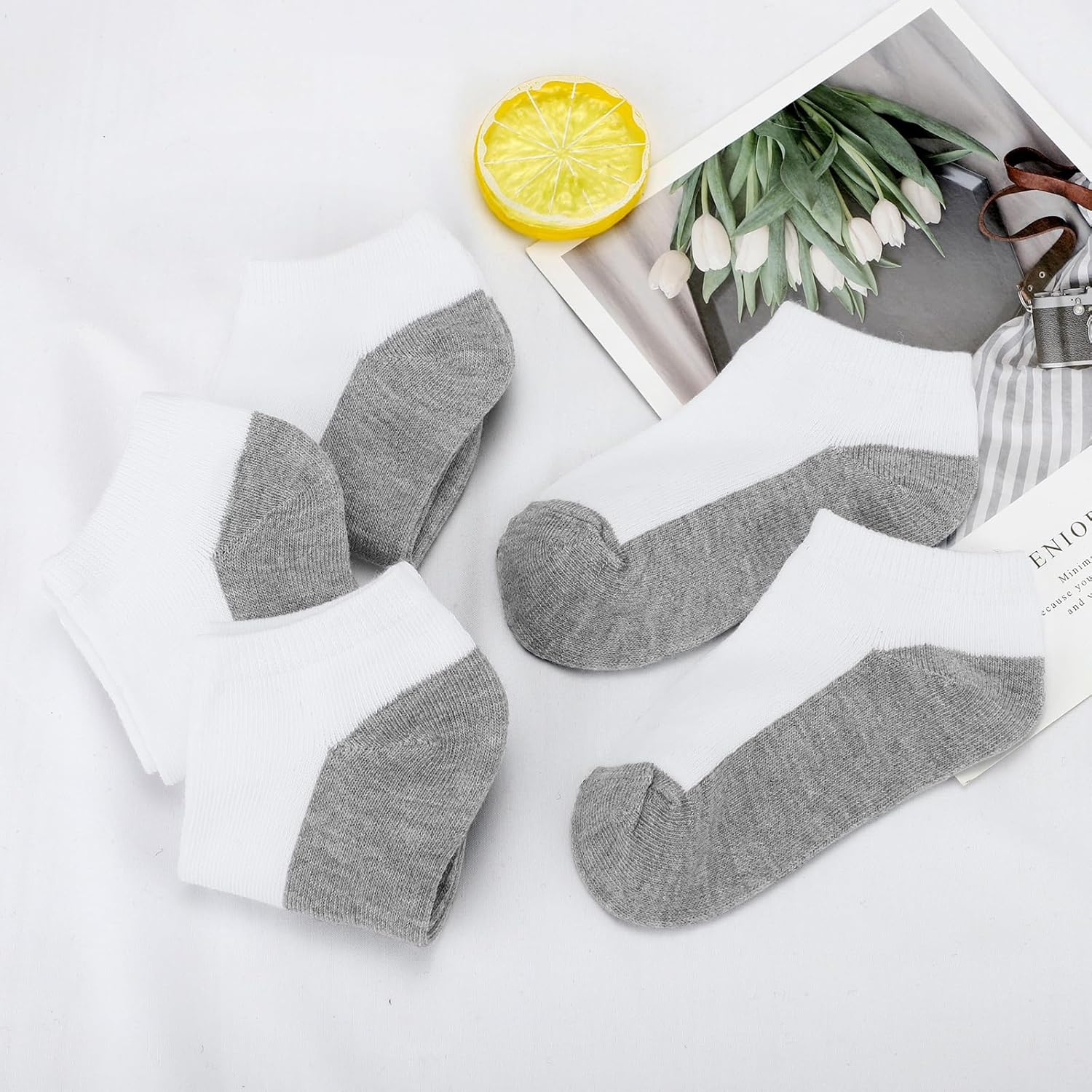 Auranso 12 Pairs Kid Breathable Athletic Ankle Socks Boys Girls Cotton Low Cut Socks