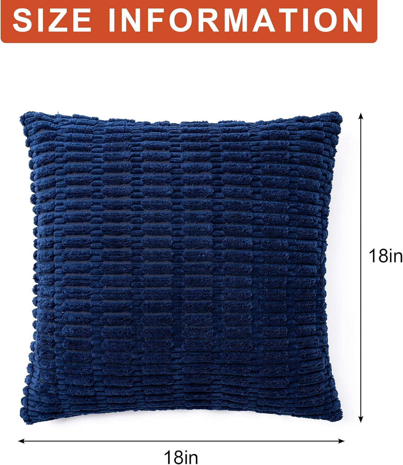 Pack of 2 Corduroy Decorative Throw Pillow Covers 18x18 InchSoft Boho Striped Pillow Covers Modern Farmhouse Home Decor for Sofa Living Room Couch Bed（Blue） - Image 7