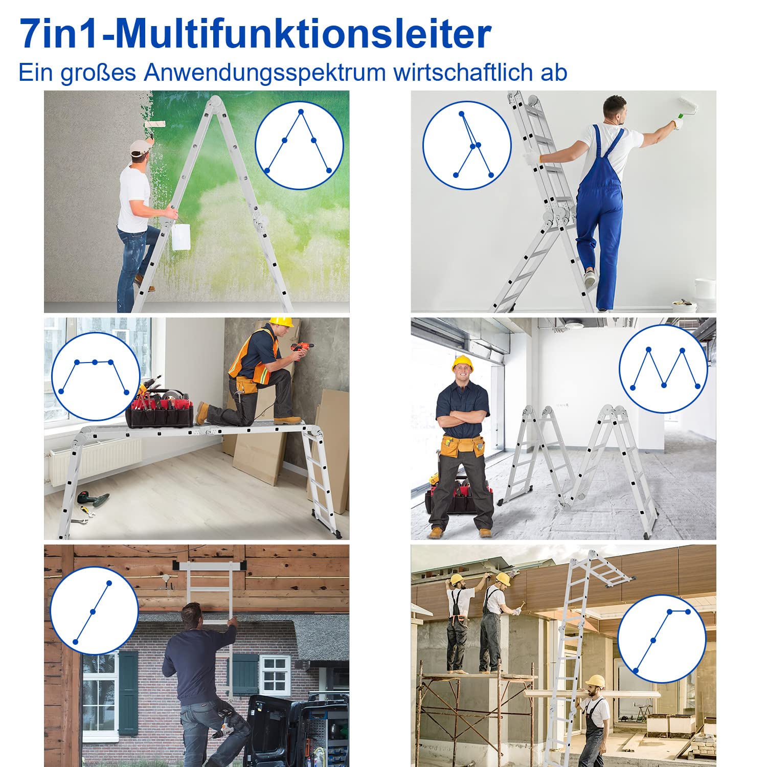 Cecaylie Scala multiuso in alluminio 4 x 5, 582 cm, 7 in 1, pieghevole, per uso domestico