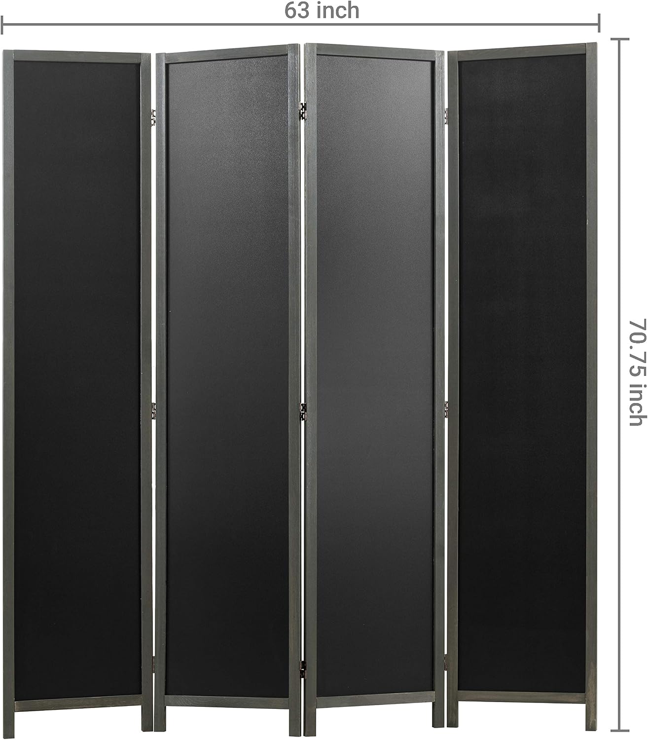 4 Panel Vintage Gray Wood Chalkboard Room Divider, 6FT Folding Writable Privacy Screen 63''W x 70.5''H