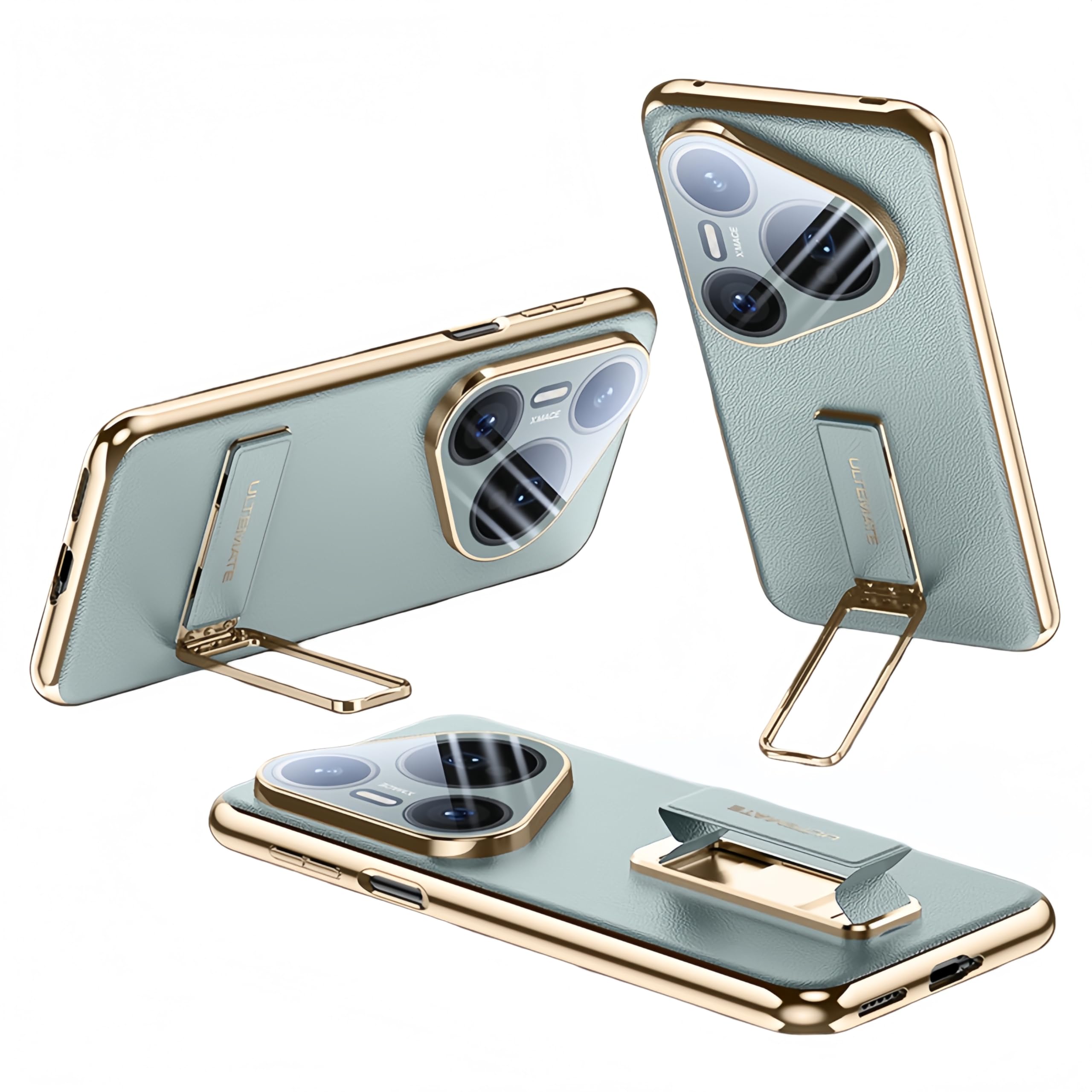 Case for Huawei Pura80 Series, Stylish Lightweight Shockproof Protective Case with Leather-Textured Finish, Built-in Stand and Anti-Slip Ring (for Pura80 Ultra,Green)