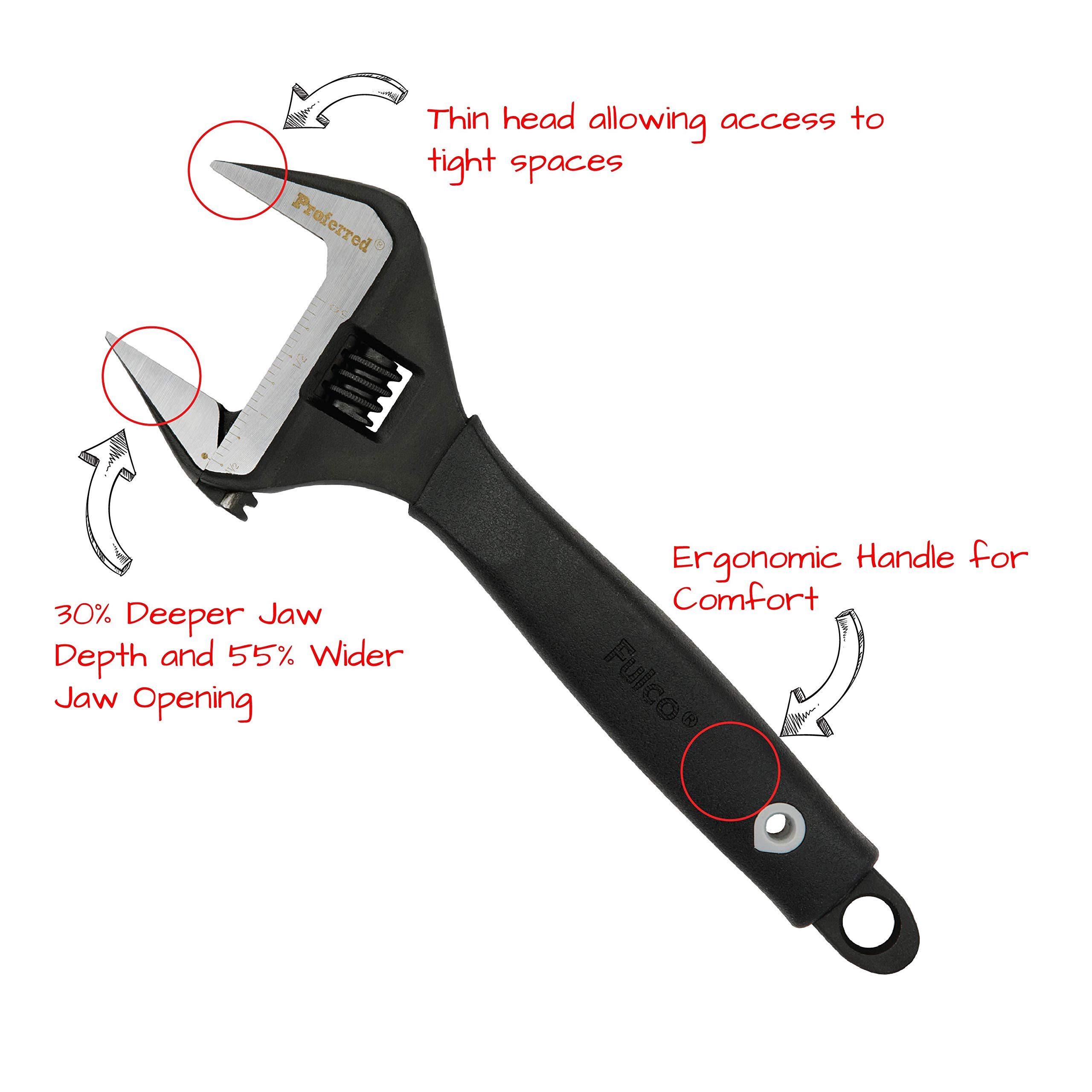 Proferred T08001 Plumbing Adjustable Wrench, acabado fosfatos, 6 by