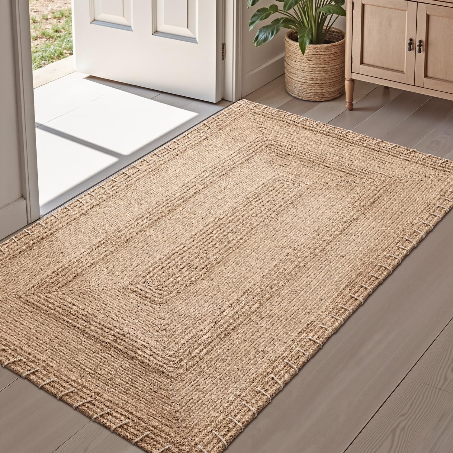LUMI Felpudo de Yute Tejido a Mano para Entrada, Antideslizante y Duradero, para Suelos Duros, para Casa, Patio, 60x90 cm