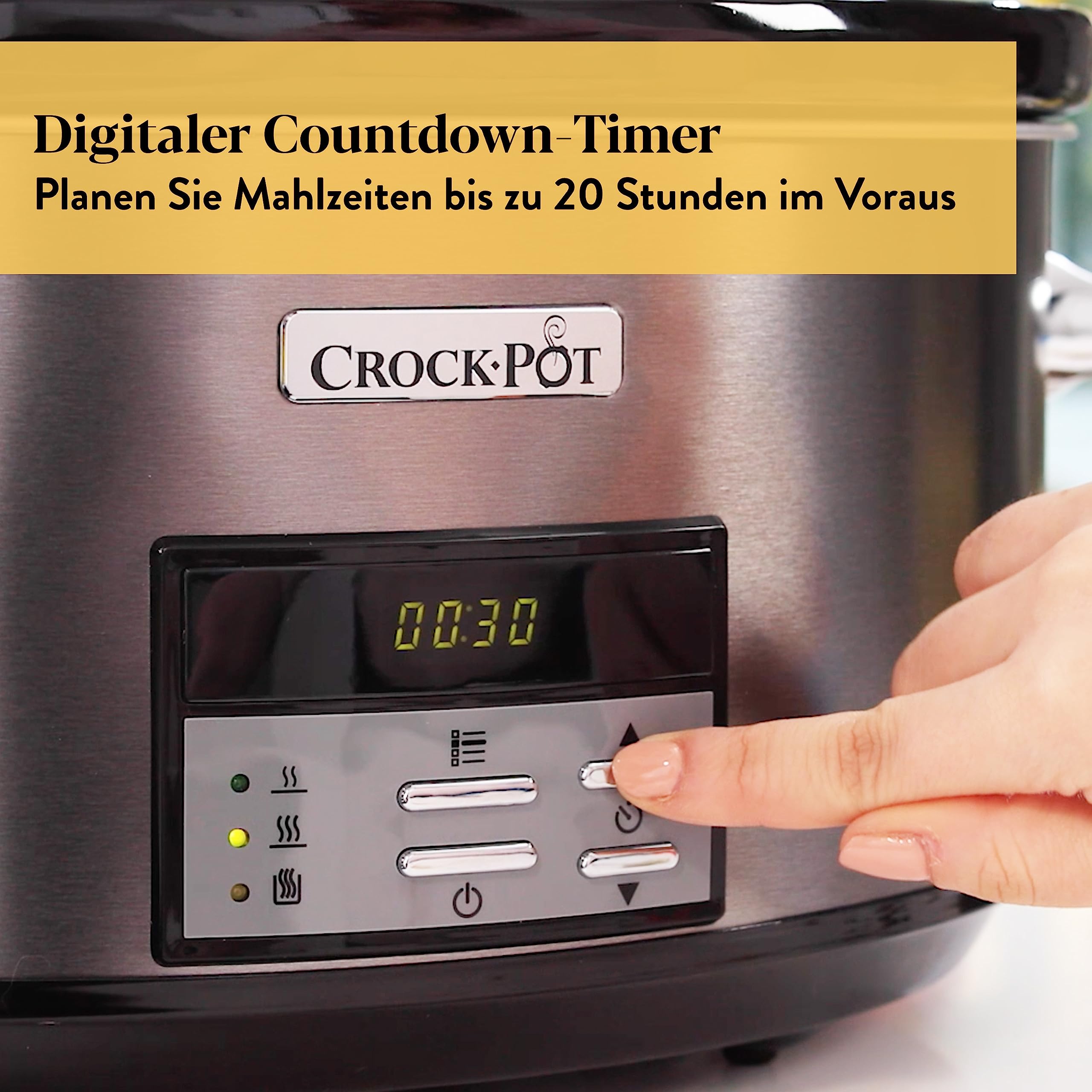 Crockpot Digital-Schongarer Slow Cooker | 7,5 l (10+ Personen) | einstellbare Garzeit | rostfreier Stahl [CSC063X]