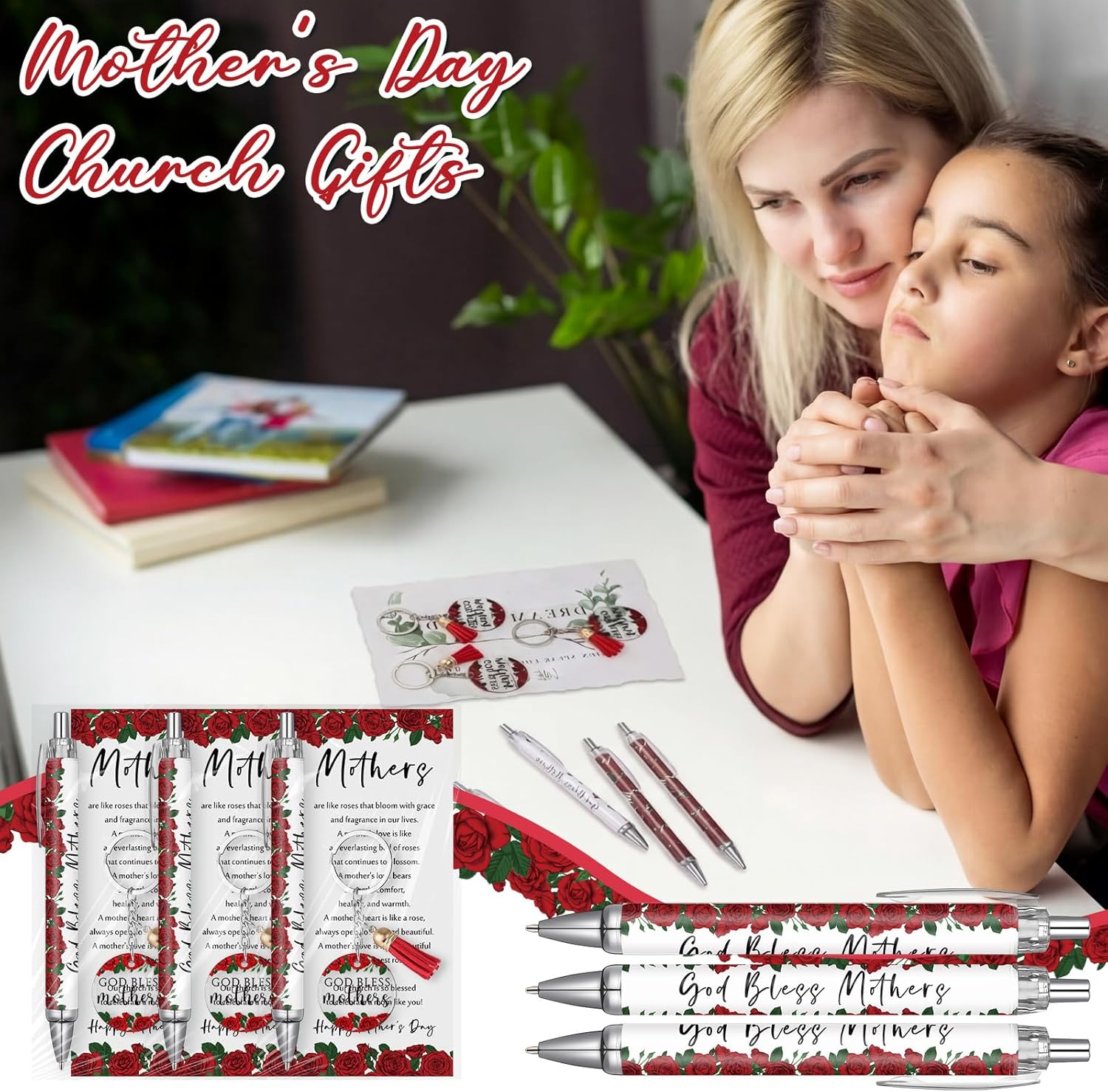 Sinload Mother's Day Christian Gifts God Bless Pens Religious Keychains with Tassel Bookmarks Bags for Church Sunday School