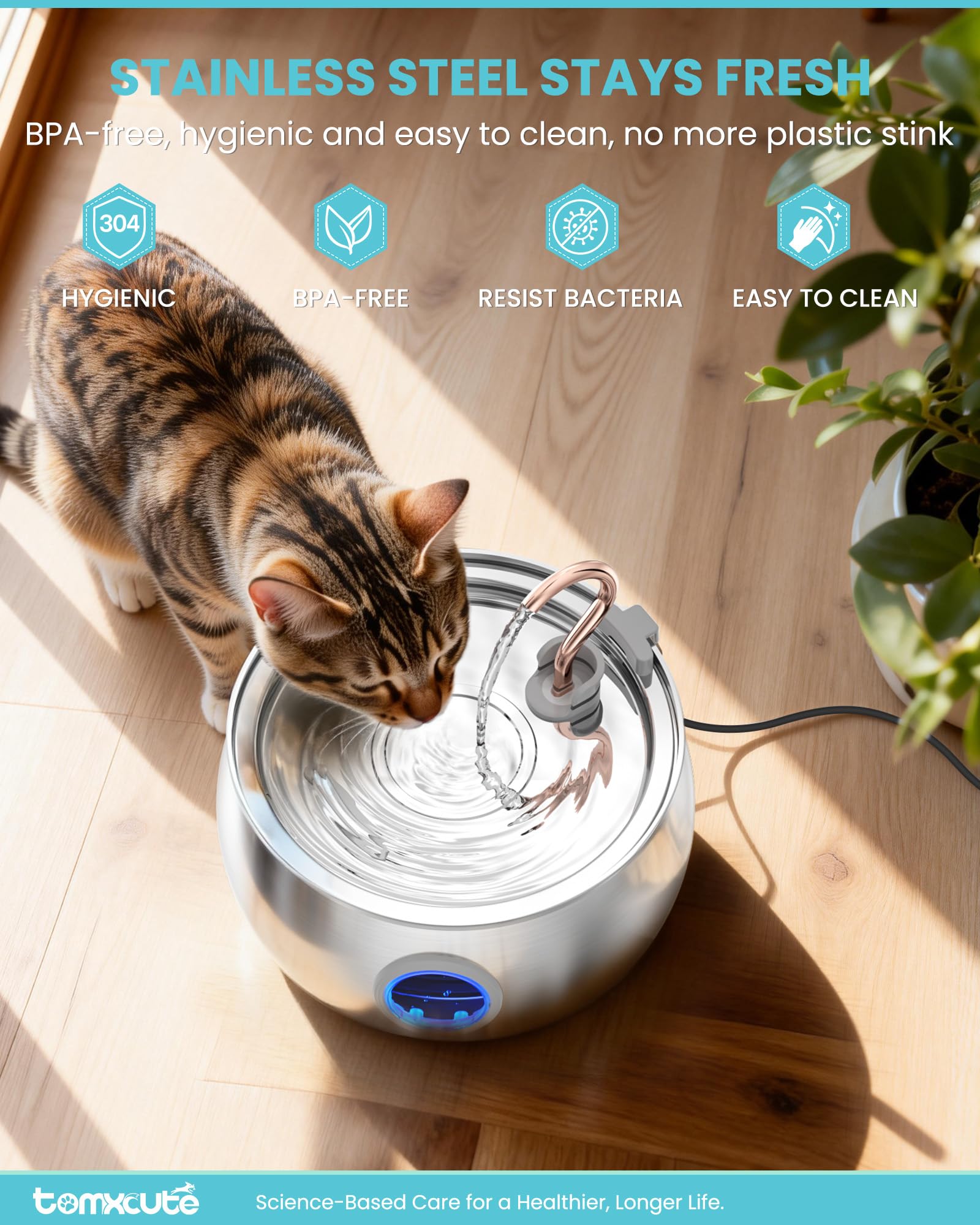 Fontana d'acqua per gatti, 4,0 l, a collo di cigno in acciaio inox e rame, fontana per gatti da interni, fontana per gatti per bere beccuccio, viene fornita con 3 filtri di ricambio