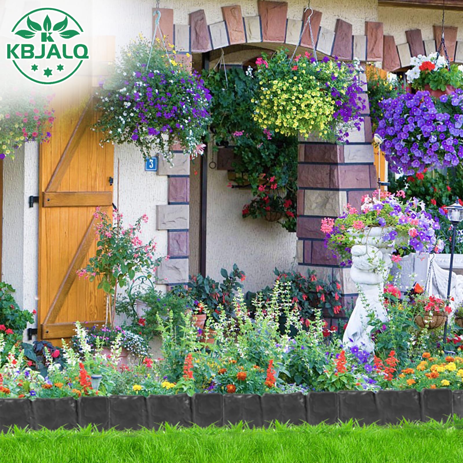 KBJALQ 2024 New Garden Edging Border No-Dig with Anchoring Spikes,Plastic Landscape Edging Border Imitation Stone Fence for DIY Outdoor Yard Landscaping (40pcs/32 FT, Black)