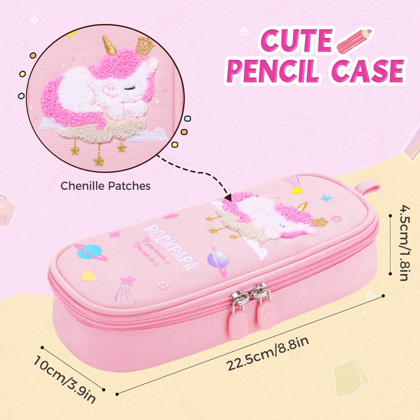 rockpapa Cute UnicornDesign Pencil Case for Girls Aesthetic Pencil Case with Compartments - Image 4