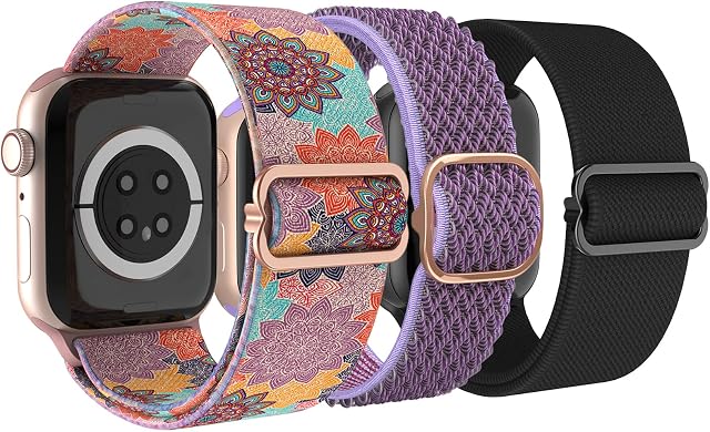 Delidigi 3 Pack Stretchy Solo Loop Straps for Apple Watch 49mm 45mm 44mm 42mm 41mm 40mm 38mm Women Men, Nylon Adjustable Sport Band for iWatch Series Ultra 8 7 6 5 4 3 2 1 SE