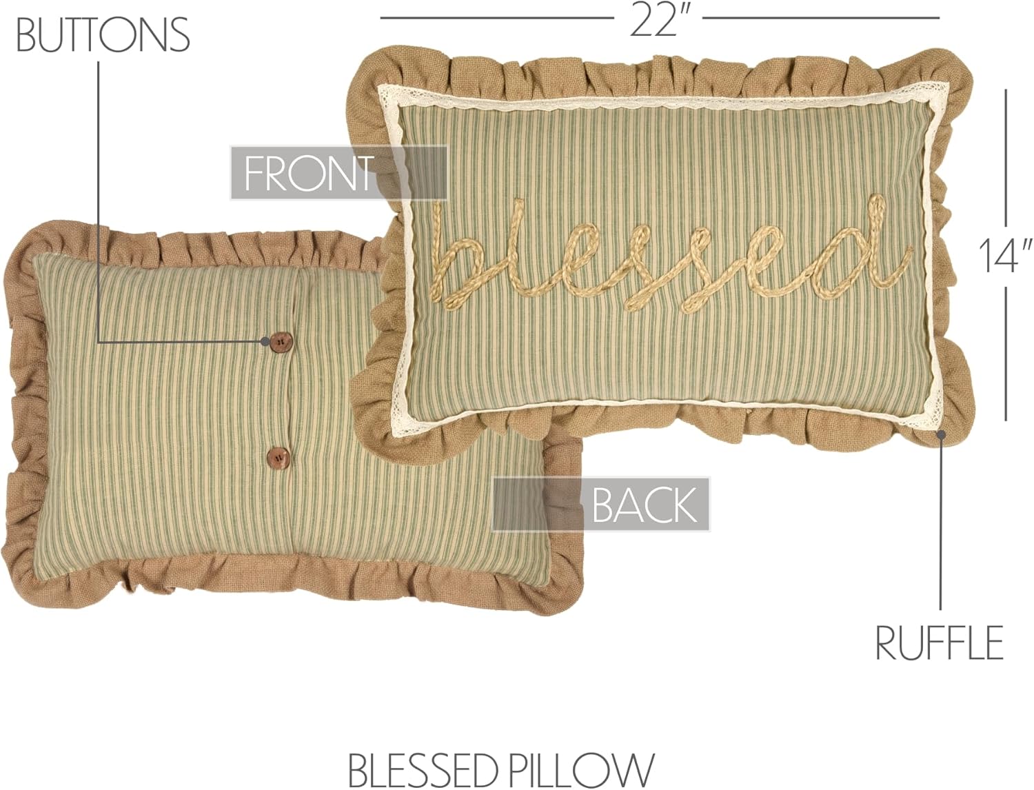 VHC Brands Prairie Winds Bedding Accessory, 14x22, Blessed