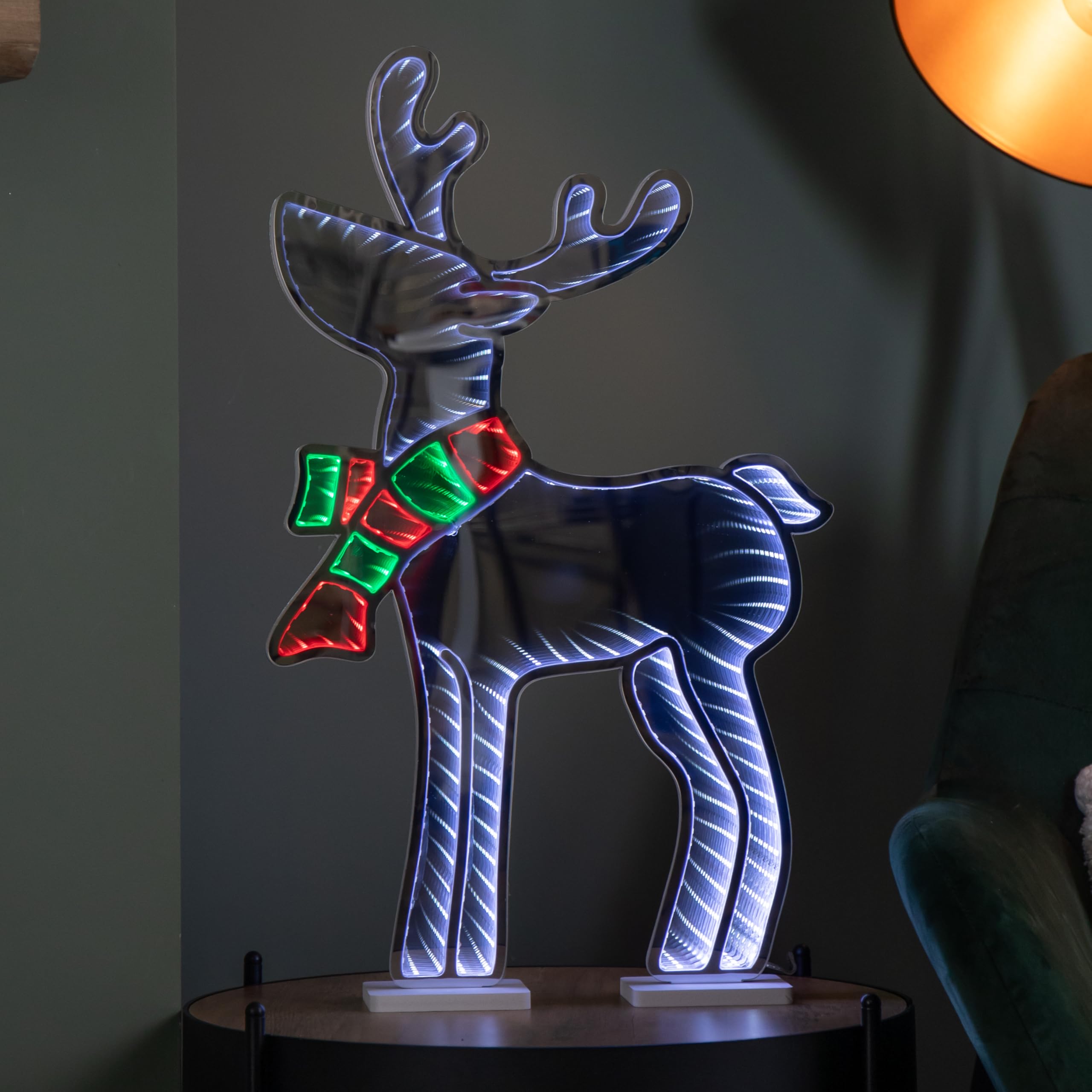 Samuel ALEXANDER 60cm Light up Standing Reindeer with Scarf Christmas Infinity Decoration with Multi-Coloured LEDs