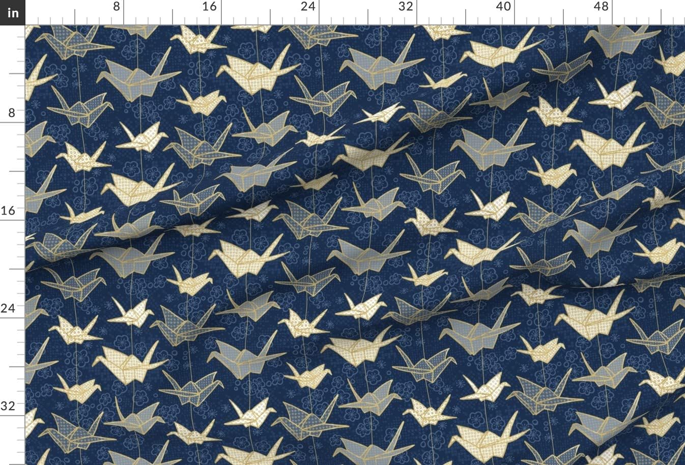 Spoonflower Fabric - Luck Cranes Origami Japanese Crane Peace Gold Cherry Blossom Japan Printed on Upholstery Velvet Fabric Fat Quarter - Upholstery Home Decor Bottomweight Apparel