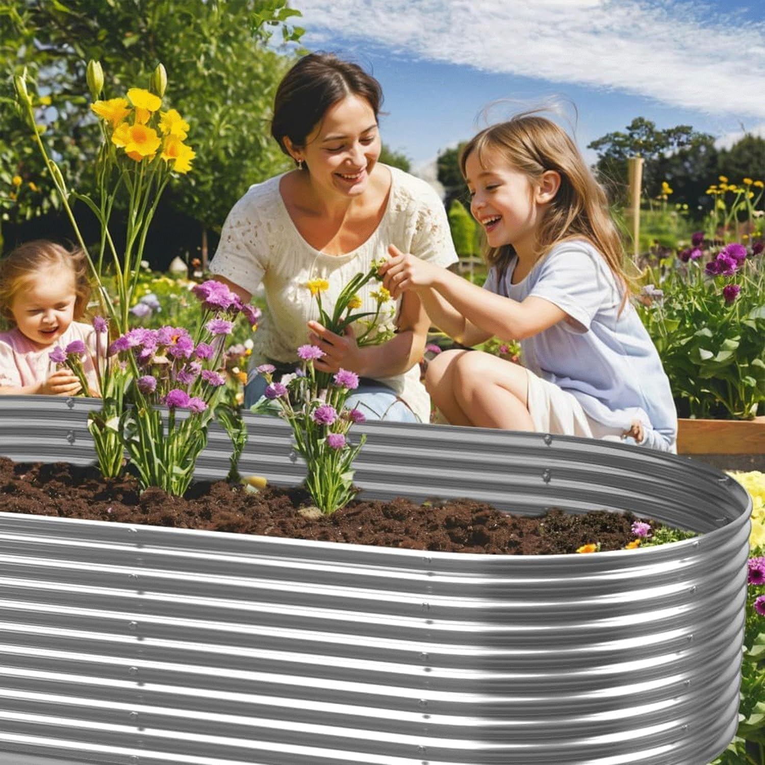 2 Pack Tall 8x4FT Corrugated Galvanized Steel Raised Garden Bed Outdoor, Oval Raised Beds for Gardening, Metal Above Ground Garden Bed for Vegetables and Flowers