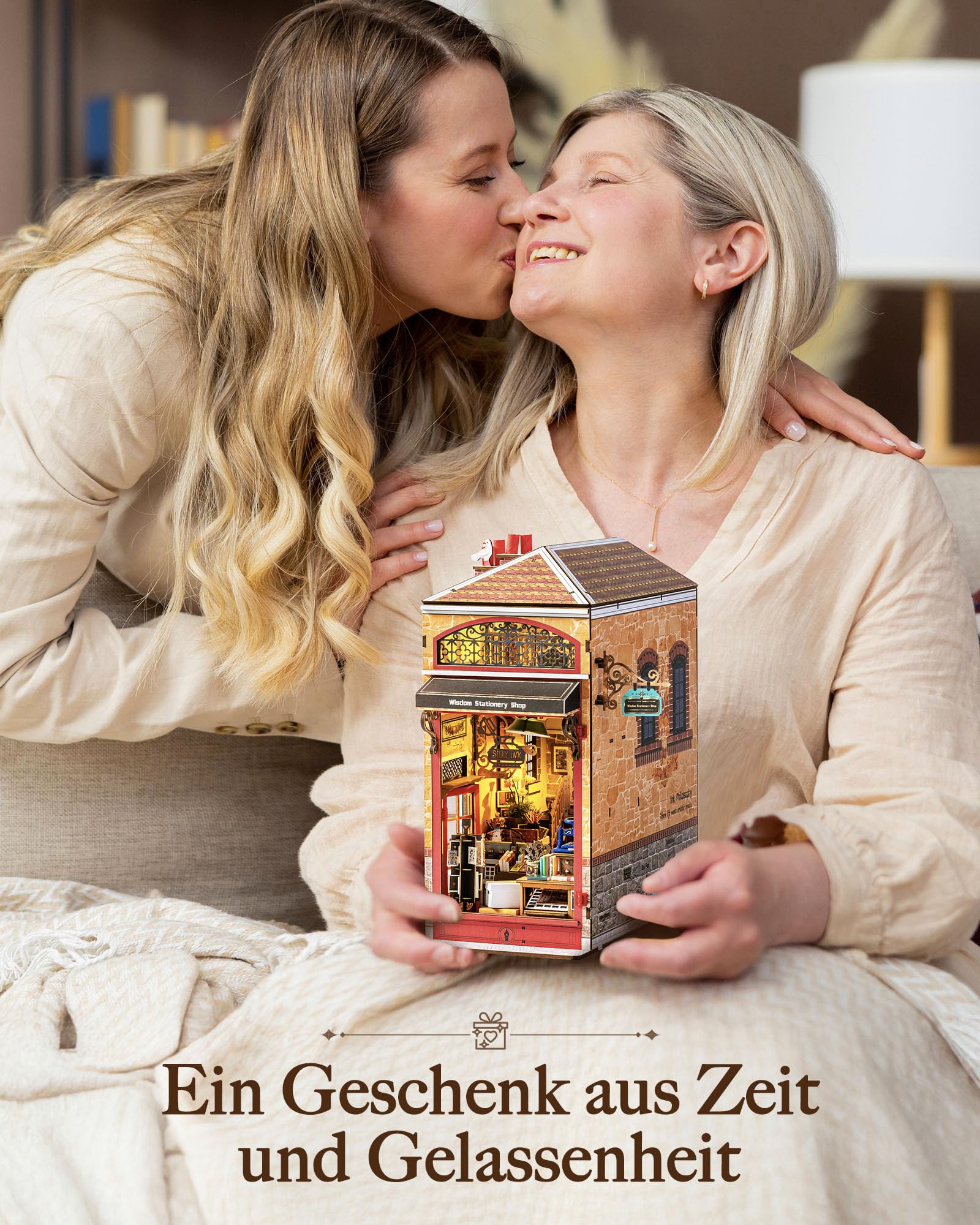 Rolife Wisdom Stationery Shop Book Nook Kit für Erwachsene mit Licht | DIY Miniaturhaus Ohne Kleber, 194-teiliges 3D-Puzzle, Booknook Library Buchstütze Basteln als Haus Dekoration Geschenkidee