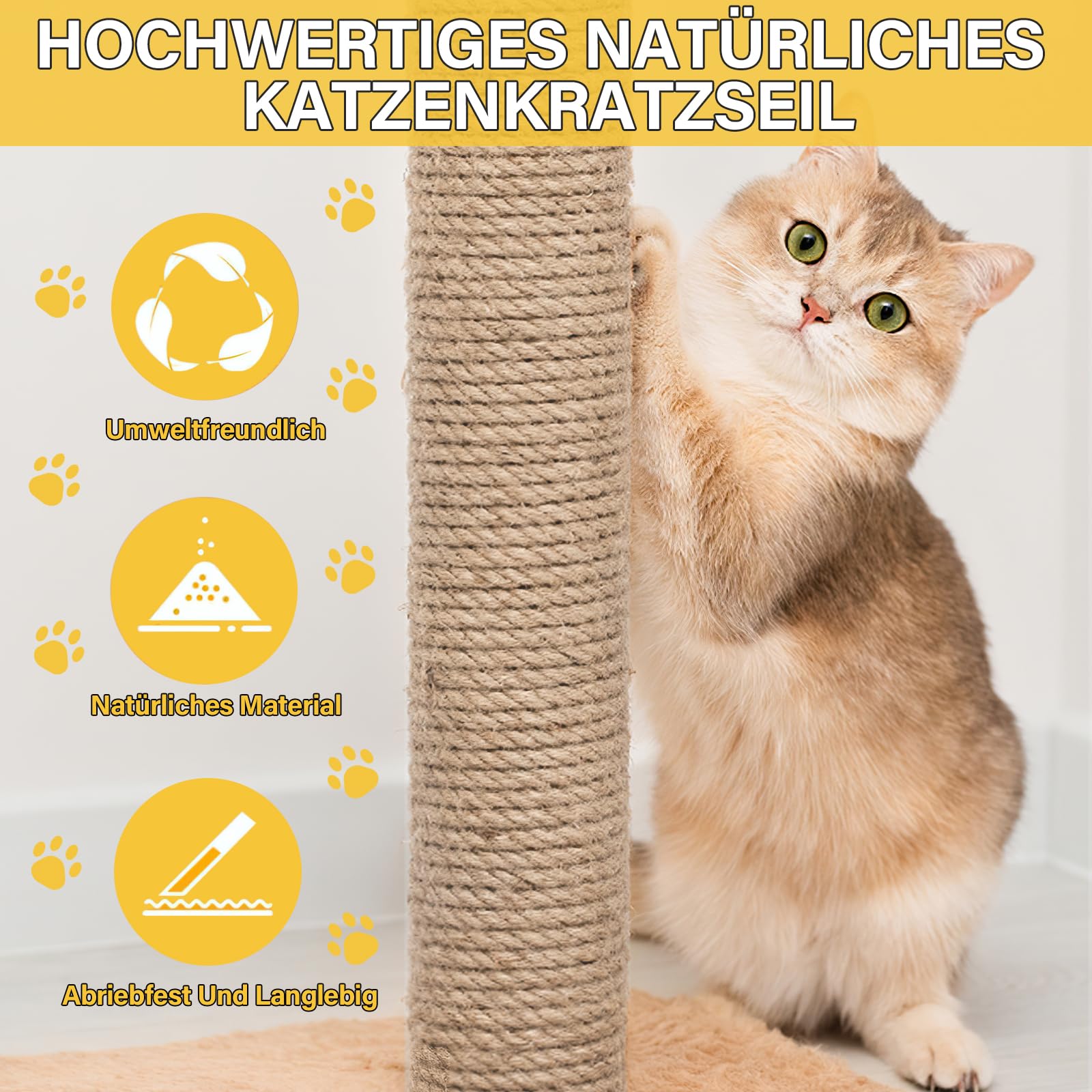 Corde ZOBMIO Corda Canapa, Corda Per Tiragraffi 6mm X 60m con Due Giocattoli Per Topi, Corda Per Tiragraffi Per Gatti Naturale, Corda Juta Ideale per Accessori Gatti, Chat