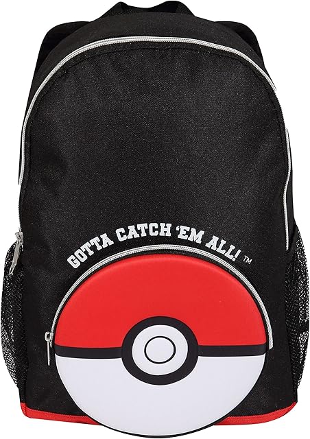 Pokemon Poke Ball Catch Em All Backpack, Kids, One Size, Black, Official Merchandise