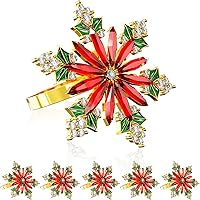 Vista 24 de ZeeDix Juego de 8 servilleteros de copos de nieve dorados de Navidad, anillos de servilletas para mesa de comedor, decoración de mesas rústicas