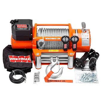 WINCHMAX 17,000lb 7,711kg Original Orange 24v Electric Winch, 26m x 12mm Steel Rope, 1/2 Inch Hook