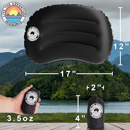Miniatura 9 de Almohada inflable para campamento ligera, compacta, compresible, impermeable, almohada de camping de firmeza ajustable, para dormir durante viajes,