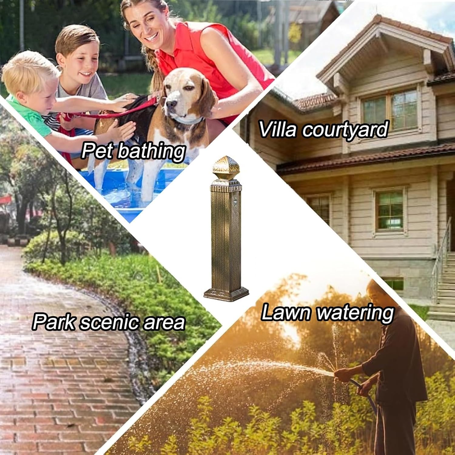 Outdoor Vertical Square Garden Water Fountain, Decorative Water Feature & Hydrant, Durable Garden Dispenser Fixture for Landscaping, Gold Color, Ideal for Gardens & Patios