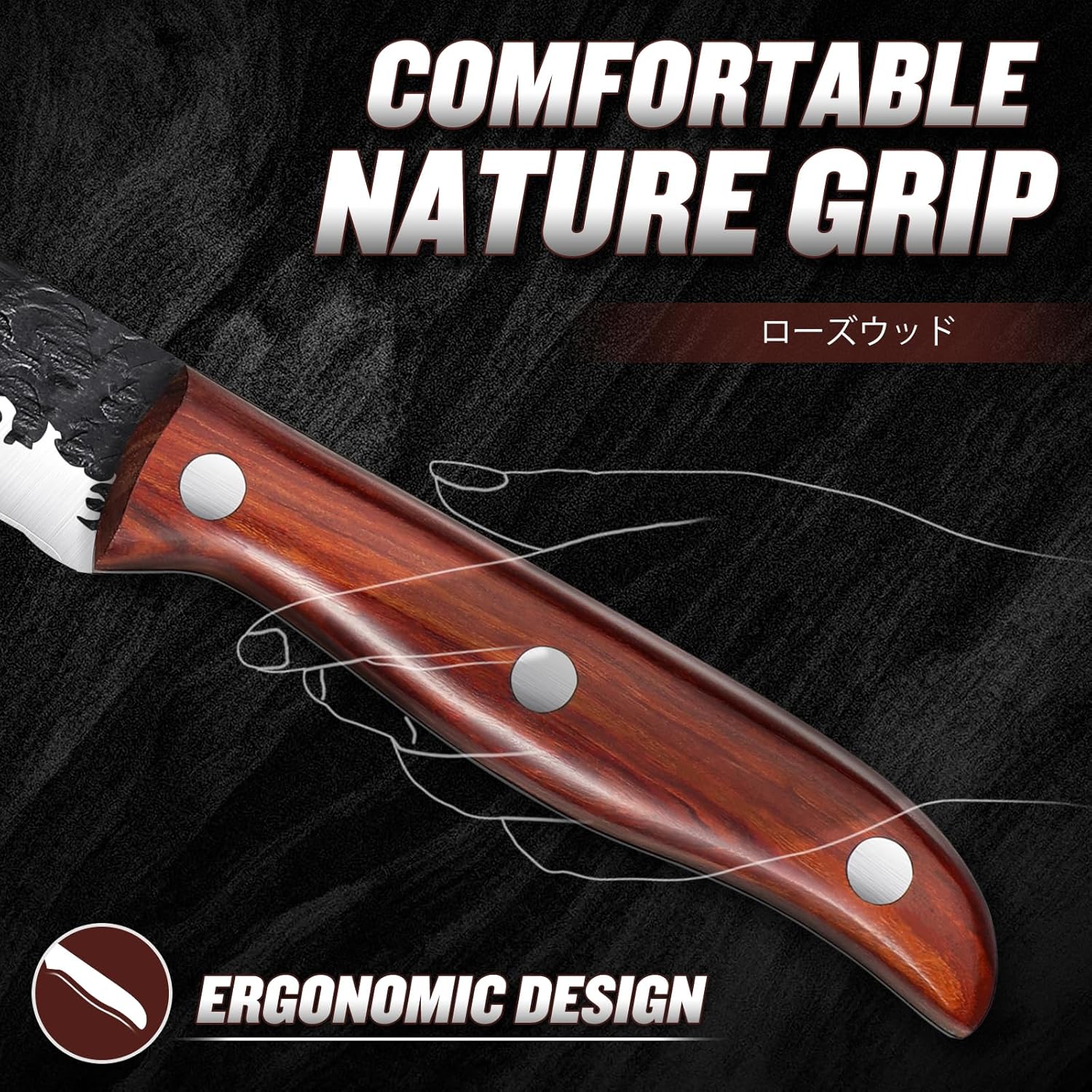 Huusk Breaking Knife for Meat Cutting, Hand Forged Butcher Knife with Sheath, Ergonomic Wooden Handle Japanese Cimeter for BBQ 8 Inch Gift for Dad - Image 4