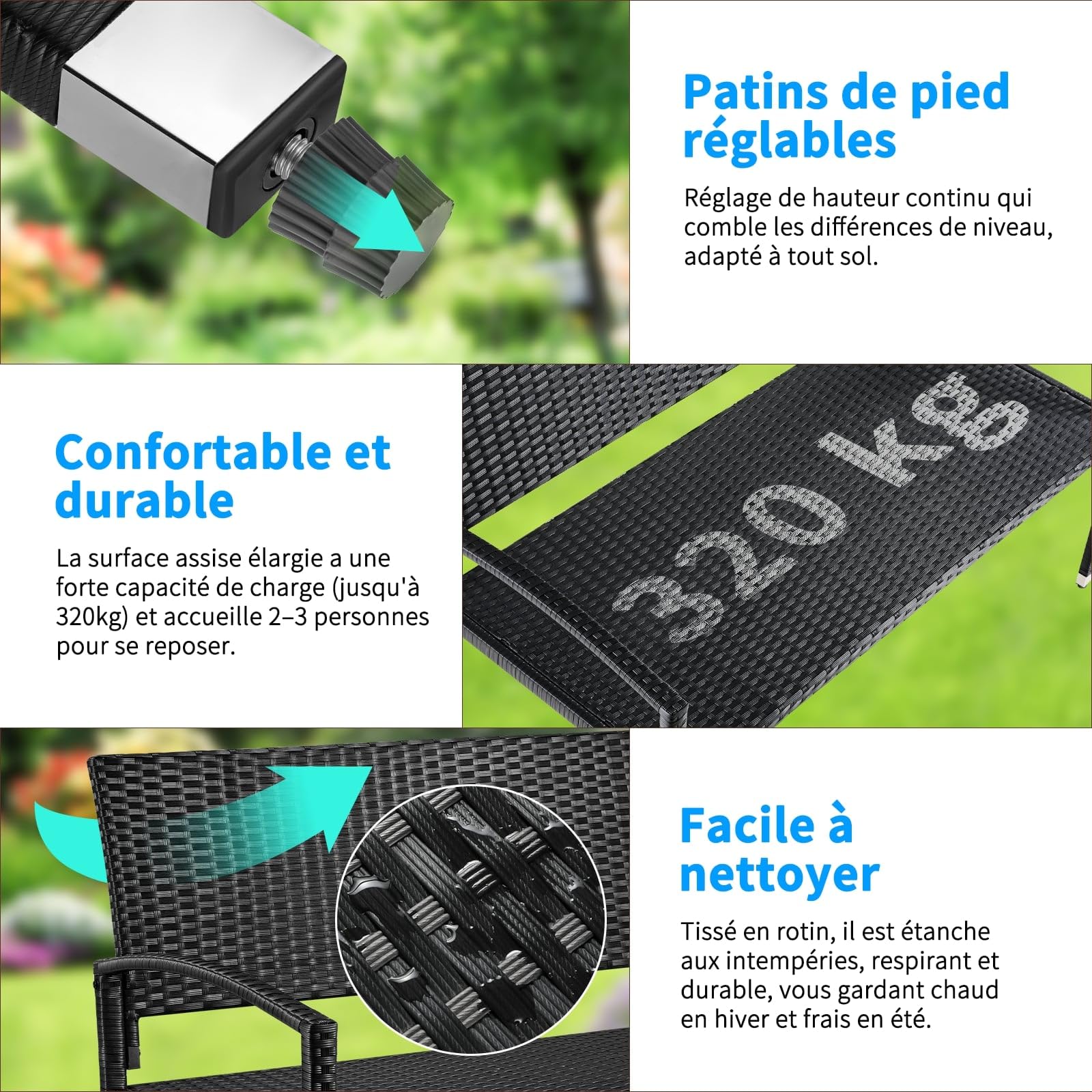 LIFERUN Banc de Jardin en Rotin, Banc Extérieur en Polyrotin