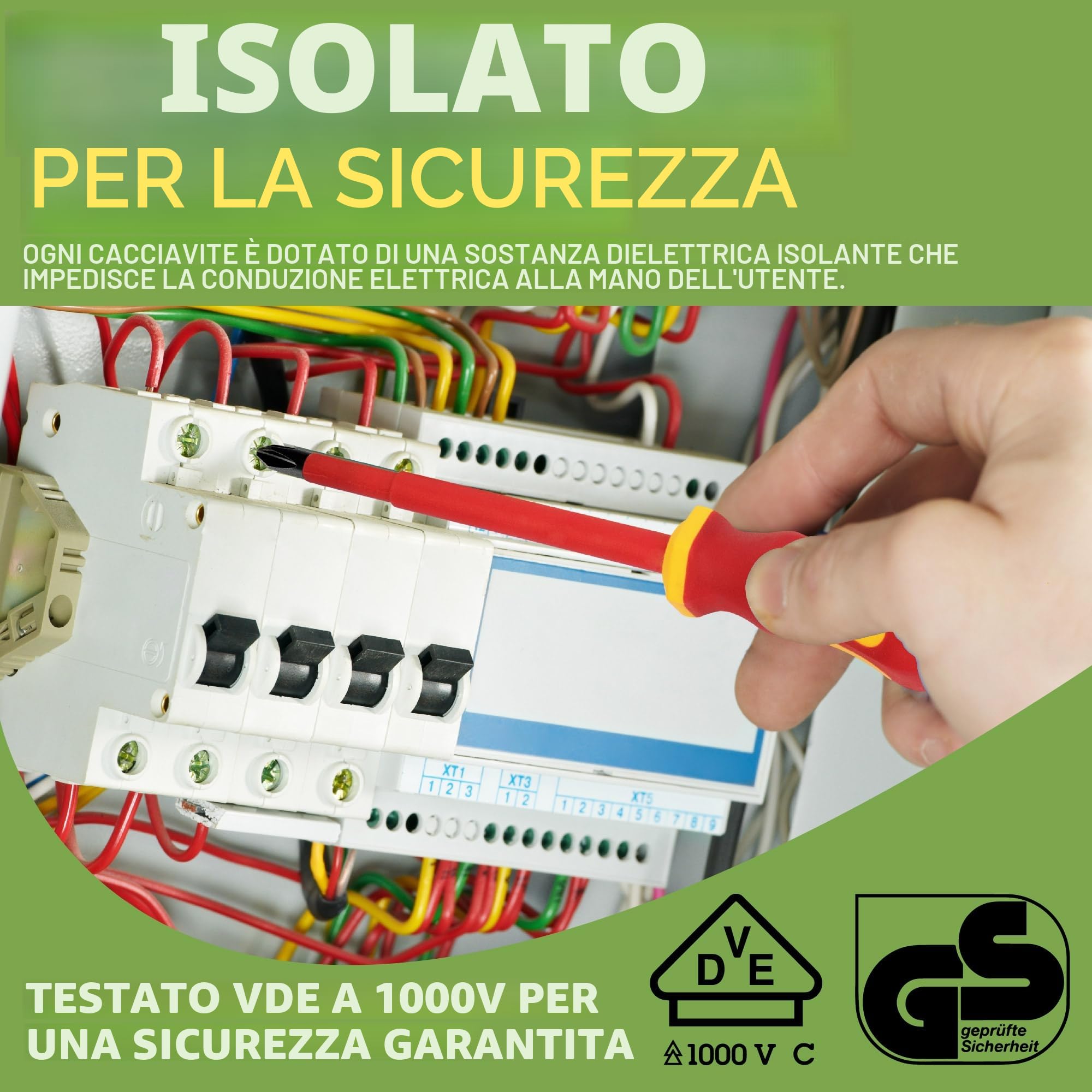 BLOSTM Set di cacciaviti isolati – Set di 8 cacciaviti elettrici testati VDE fino a 1000 V, set di cacciaviti per elettricisti con punta nera temprata con punta magnetica, design anti-rollio