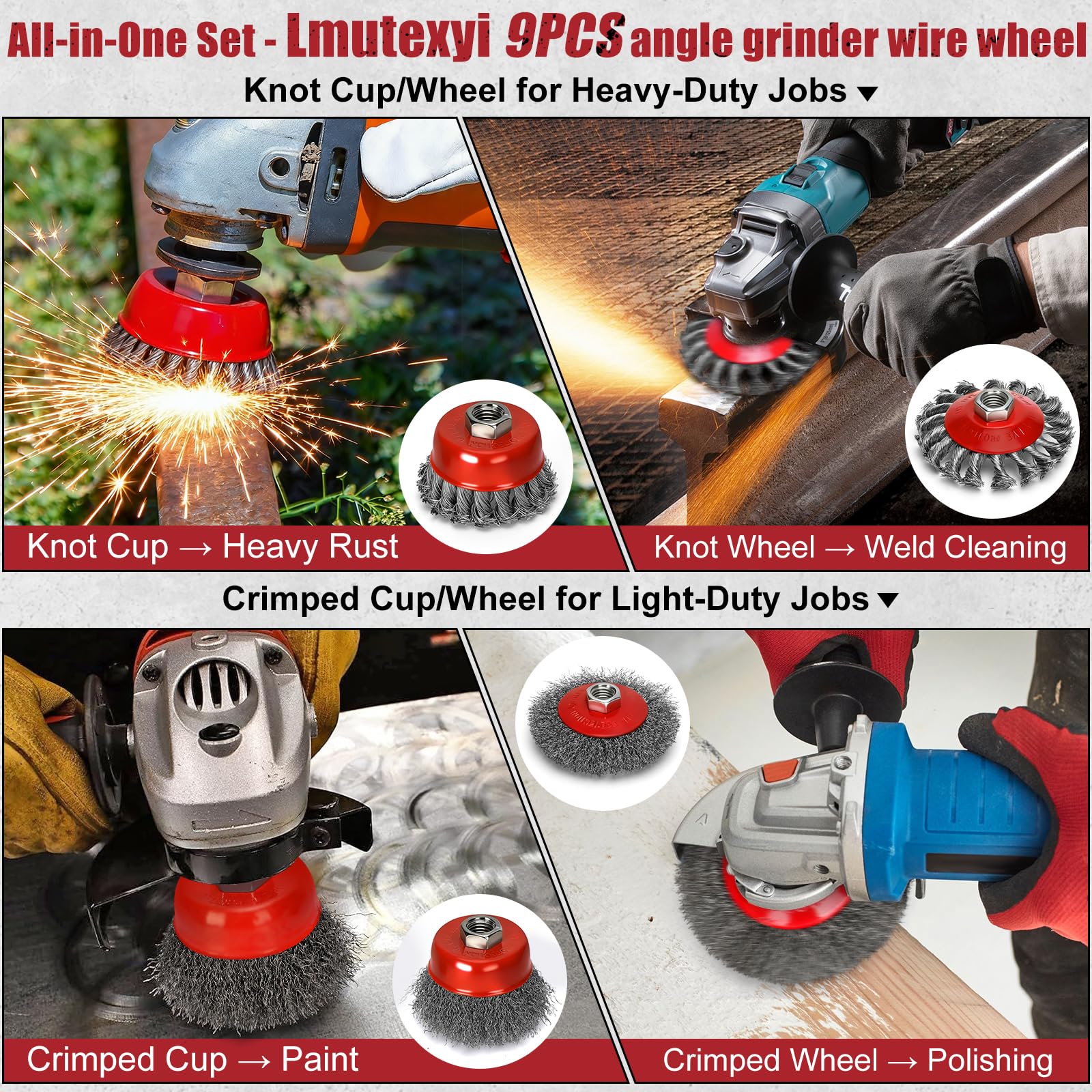 Wire Wheels for Angle Grinder - 9 Piece Set -4 Wire Wheels for Angle Grinder - 9 Piece Set -4