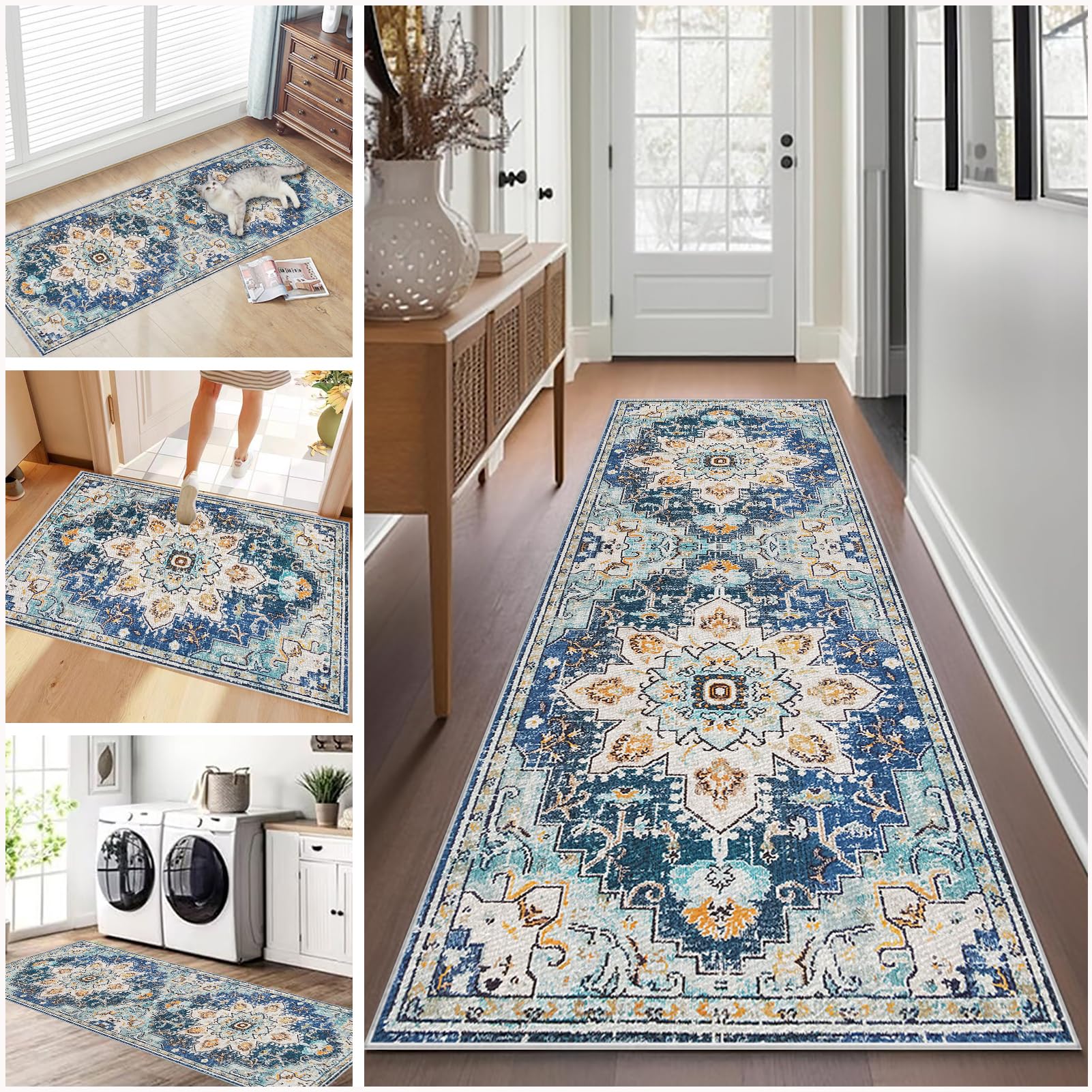 Hallway Runner Non Slip Long Kitchen Carpet Runners 40 x 60 cm Heavy Duty Entrance Mat Hall Runner Narrow Rugs Absorbent Doormat Washable Kitchen Rug Runners for Hallways Kitchen Laundry Room