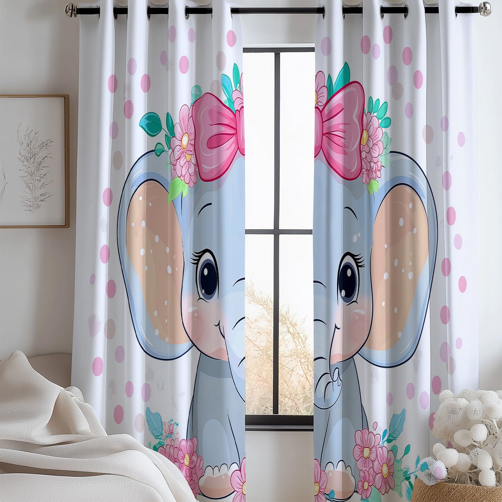Genérico Cortinas Aislantes Termicas Elefante Bebé De Dibujos Animados con Lazo 2 Piezas con Ojales, 3D Cortinas Opacas para Habitacion Y Dormitorio Sala 140An x 260Al cm