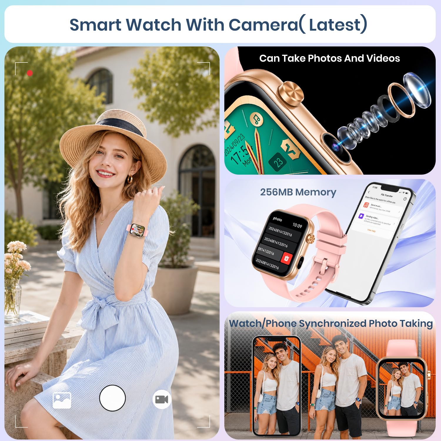 Smartwatch Damen mit Kamera & Video: Smart Watch Frauen 256MB Speicher Armbanduhr 1.91" LCD Touchscreen Schrittzähler Wasserdicht Bluetooth Telefonfunktion Herzfrequenz Schlaf Fitnessuhr 105 Sportmodi