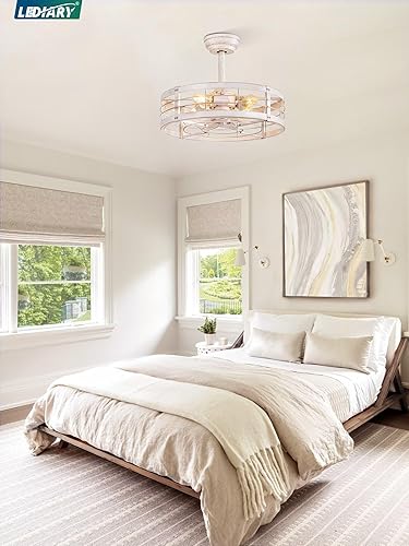 Miniatura 26 de LEDIARY Ventilador de techo enjaulado Fandelier de 20 pulgadas con luz, ventilador de techo sin aspas con control remoto, pequeñas luces de Negro y