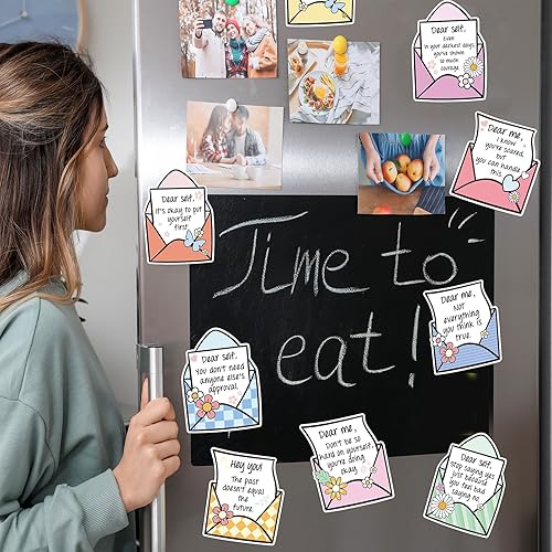 Vista 6 de AnyDesign 12 imanes de salud mental para nevera, bohemios, recordatorio diario, imanes para refrigerador, impermeables, positivas, afirmaciones